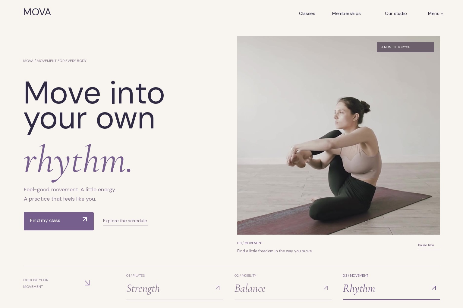 Business website concept for a movement studio